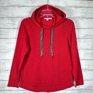 Chico’s Zenergy Luxe Cashmere Blend Shimmery Drawstring Red Hoodie Sweater 0 XS